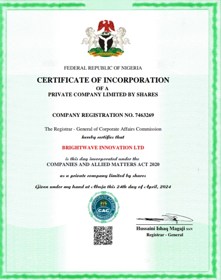 Company Certificate of Registration